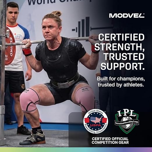 Modvel 7mm Neoprene Knee Sleeves for Men & Women Weightlifting & Powerlifting – Compression Knee Sleeve Support for Squats, Gym, Training – USPA, IPL Approved – Medium Peach (Pair)