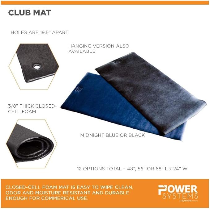 Power Systems Hanging Exercise Mat with Reinforced Holes Commercial Grade 3/8 Inch High Density Closed Cell Foam Workout Mat for Home Gym Fitness Floor Training Stretching and Core Exercise