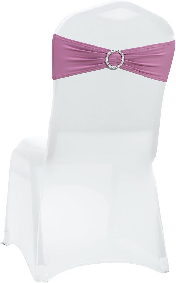 VDS - Dusty Pink | Spandex Chair Sashes Bows | 200 PCS | Stretch Elastic Banquet Universal Folding Chair Band Tie with Silver Buckle Slider for Wedding Party Conference Celebration Event Decoration
