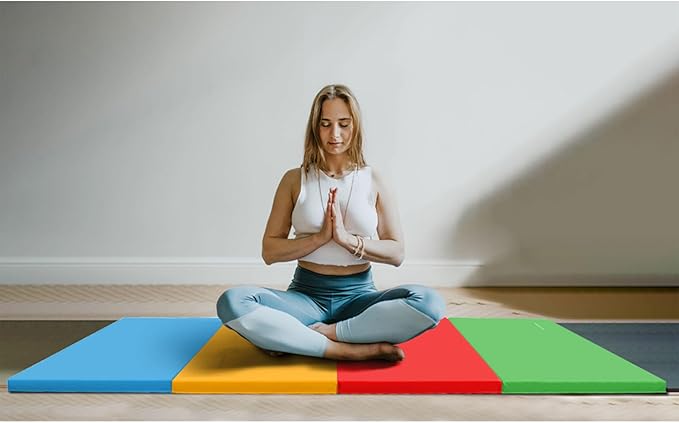 BalanceFrom 6x4 Feet 4-Panel Folding Gymnastics Mat – 2-Inch Thick Pad with Vinyl Surface and Carrying Handles for Tumbling, Yoga, Pilates, Home Workouts, and Martial Arts