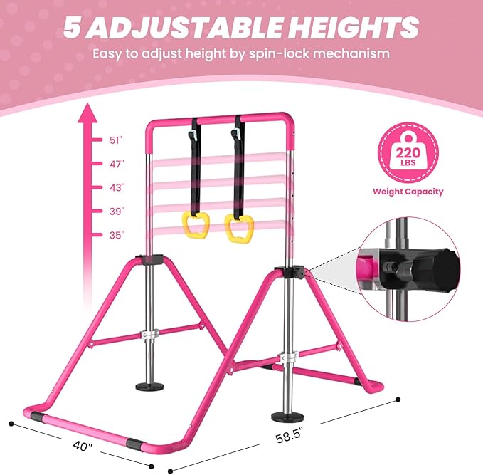 DOBESTS Kids Gymnastics Bar Folding Horizontal Bar, Adjustable Height Gymnastic Horizontal Bars, GymnasticTraining Equipment for Home