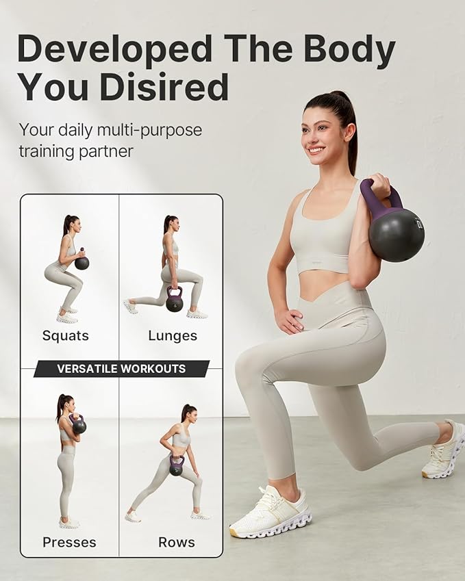 YOTTOY Soft Kettlebell with Leather Handle – Anti-Slip Sweat-Absorbing Grip, Home Gym Kettlebell Weights for Strength Training, Safe Neoprene Kettlebell for Women & Men
