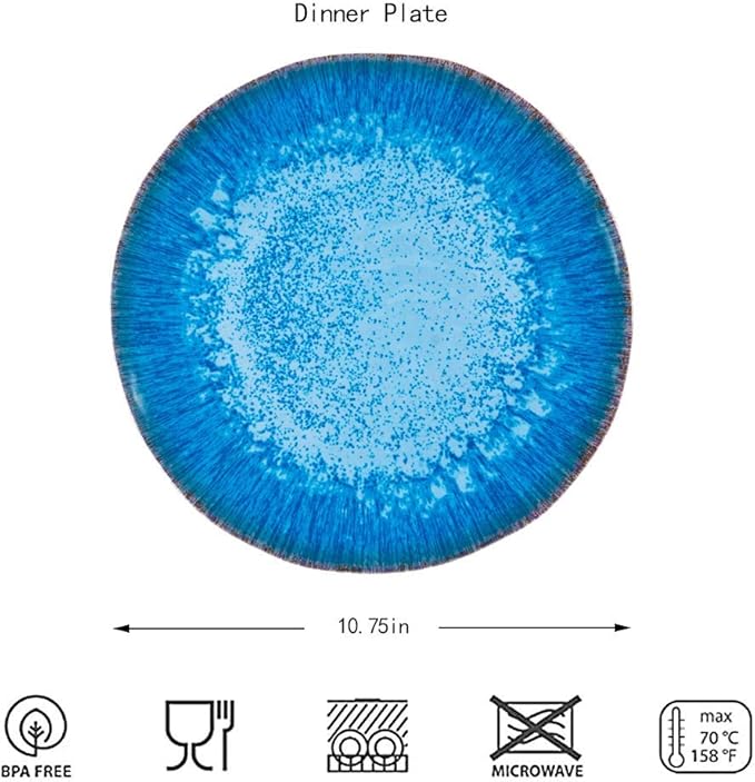 Melamine Dinner Plate Plastic Bread Butter Plates Set of 6 Pcs 11 inch Lightweight Shatter Proof Chip Resistant Dishwasher Safe Not Microware Not Oven(Light Blue)
