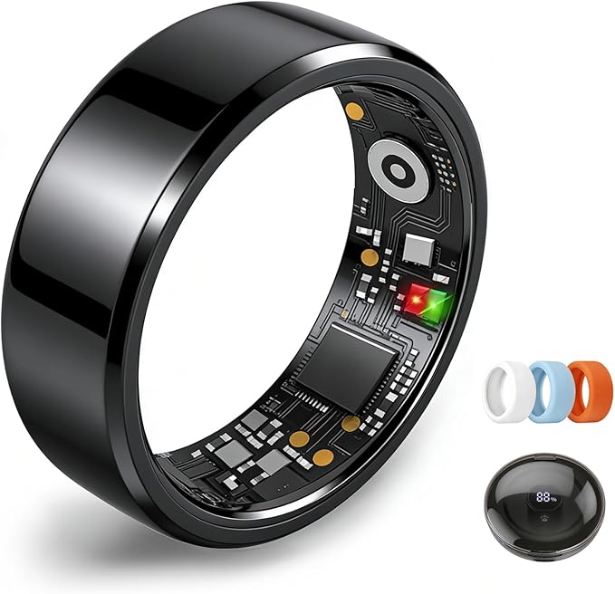 Smart Ring for Women Men,Fitness Tracker Ring,Heart Rate,Blood Oxygen,Step Tracker,Sleep Tracker,Meditation Assistance,No Subscription Fee,IP68 Waterproof Smart Ring for iphone&Android(Black 10)