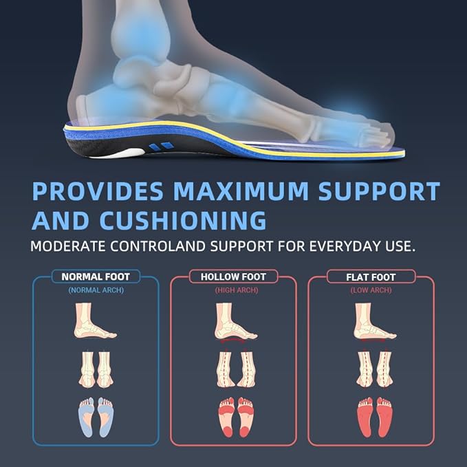 VALSOLE Plantar Fasciitis Arch Support Insoles,210lbs+ Heavy Duty Support Pain Relief Orthotics,High Arch Insoles,for Flat Feet,Arch Pain,Heel Pain Comfort Insoles,Work Boot Shoe Insole for Men Women
