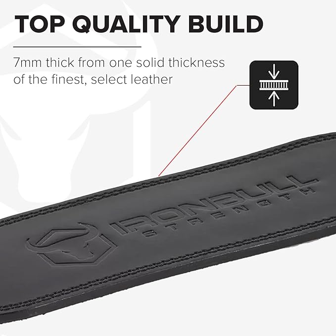 7mm Leather Weight Lifting Belt (IPF Approved) – 4” to 2” Tapered Weightlifting Belt for Powerlifting, Olympic Lifting, Gym & Workout – Back Support Belt for Men & Women