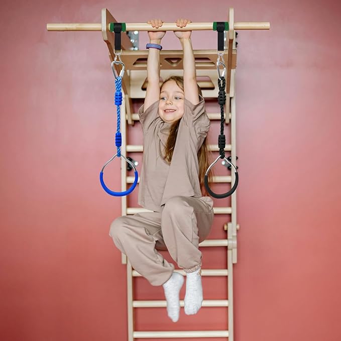 Trapeze Swing Ring Home Gymnastic Workout Equipment Outdoor Backyard Playground Play Sets Hanging Monkey Bar, Heavy-Duty Obstacle Course Climbing Rings Ninja Rings Pull Up Bar Fit Exercise Accessories