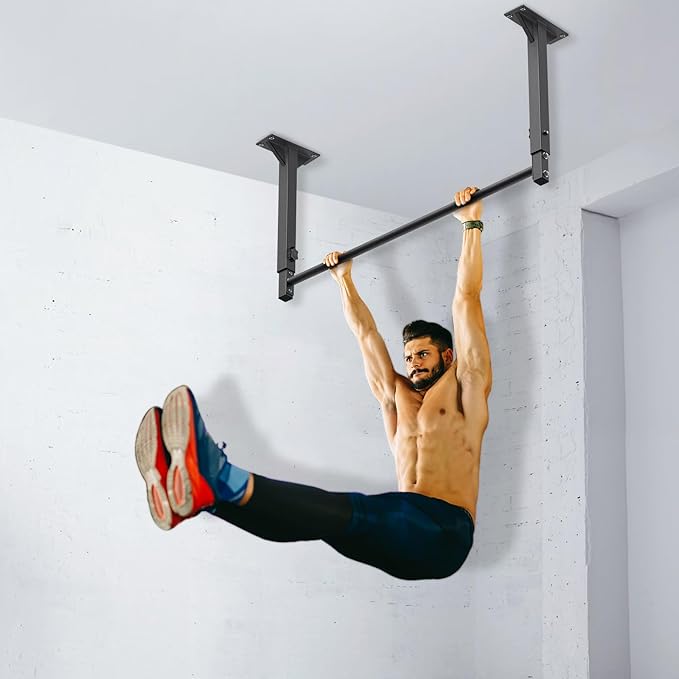 Kipika 48" Ceiling Mounted Pull Up Bar, Heavy Duty Multi-Grip Chin Up Bar,Mounted Pullup Bar, Adjustable Height, Pull Up Bands for Chin Ups & Body Stretching, Ideal for Home Gym and Strength Training
