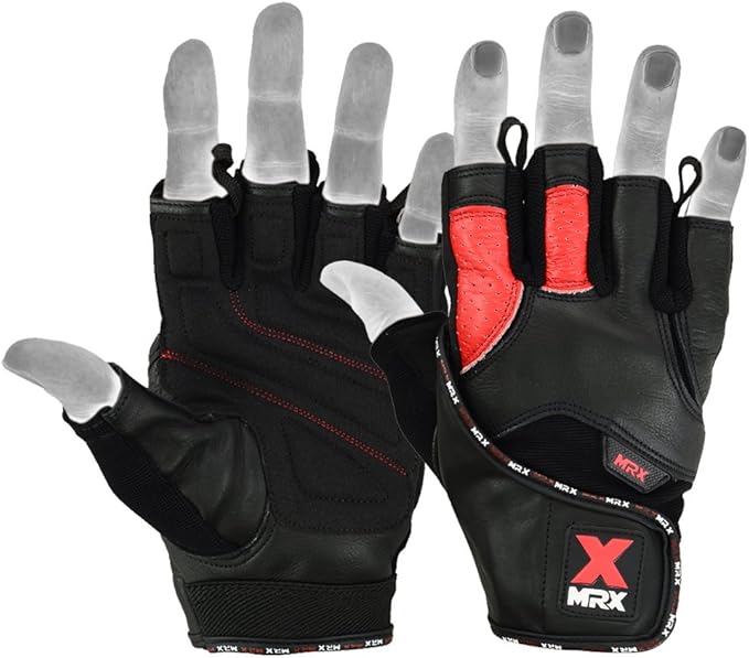 MRX Weight Lifting Pro Level Gloves with 18 Inches Long Wrist Strap Gym Workout Exercise & Fitness in