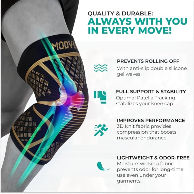 Modvel Knee Braces for Women & Men – 2 Pack Brace Set, Compression Sleeves for Meniscus Tear, ACL & Arthritis Pain Relief, Joint Support and Stability – Copper XXXL