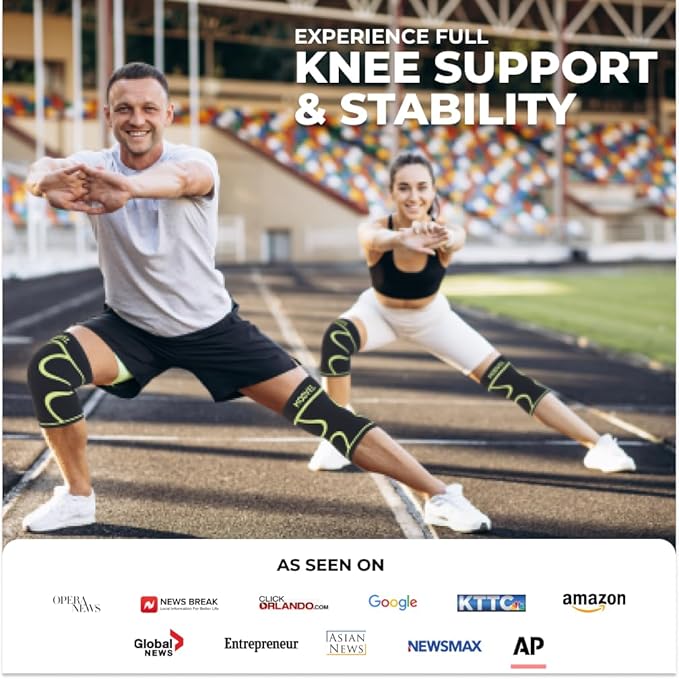 Modvel Knee Braces for Knee Pain Women & Men - 2 Pack Knee Brace for Knee Pain Set, Knee Brace Compression Sleeve, Knee Support for Knee Pain Meniscus Tear, ACL & Arthritis Pain Relief,Green M