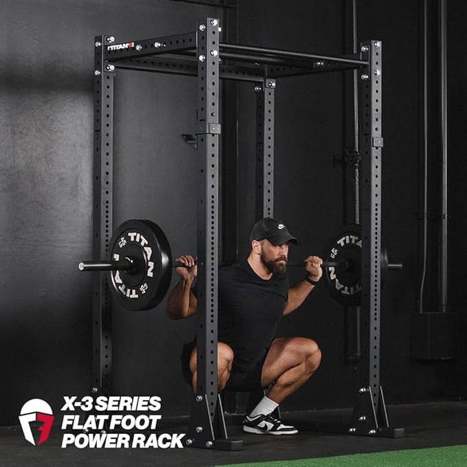 Titan Fitness X-3 Series Flat Foot Power Rack, 91" H x 30" D, 1,650 LB Rackable Capacity, Skinny & Fat Pull-Up Bars, Standard J-Hooks, for Home Garage Gym Weightlifting and Strength Training