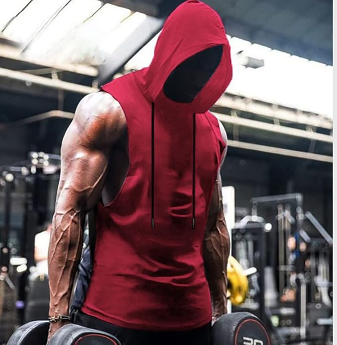 Babioboa Men's Workout Hooded Tank Tops Sports Training Sleeveless Gym Hoodies Bodybuilding Cut Off Muscle Shirts