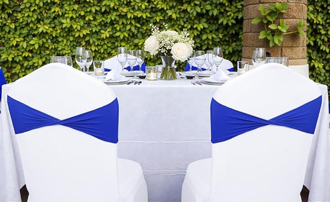 VDS Pack of 150 PCS | Royal Blue | Spandex Chair Sashes Bows Without Buckle | Stretch Elastic Banquet Universal Folding Chair Band Tie with for Wedding Party Conference Celebration Event Decoration