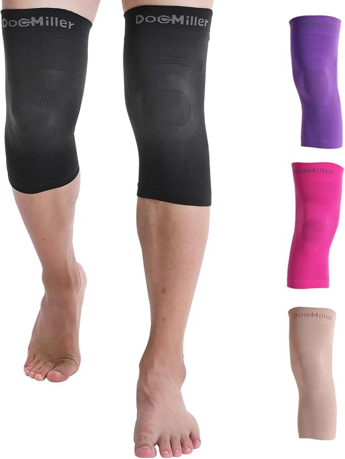 Doc Miller Knee Compression Sleeve Brace for Men & Women (Pair) Best Support for Workout Running ACL Arthritis Pain Relief