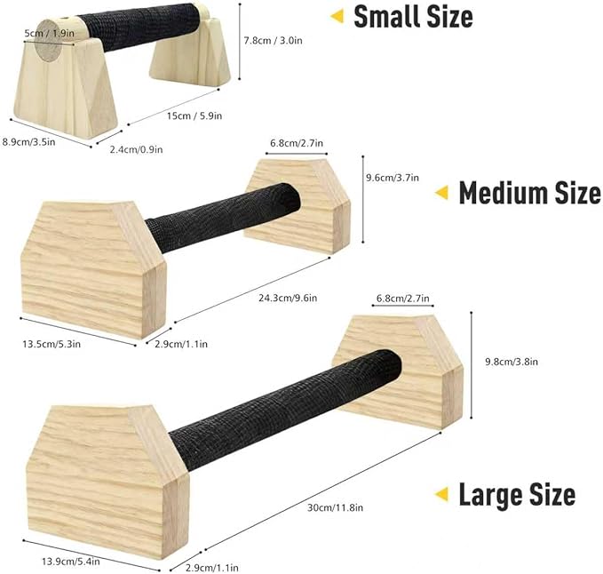 Push-up Stand, Wooden Parallettes Bars for Handstand Training, Solid Push Up Bars & Calisthenics Bar, with Non-Slip strap, Exercise Home Workout Equipment for Men Strength Training