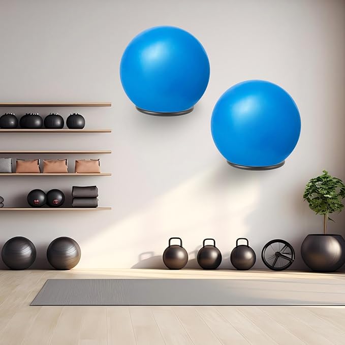 Stability Ball Holder Wall Mount - Heavy Duty Exercise & Yoga Ball Storage Rack for Home, Yoga Studios, and Commercial Gyms - Space-Saving Design for Stability Balls up to 85cm(Black 2-pack)