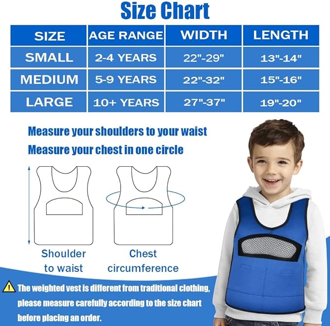 Compression Vest for Kids (Medium, Ages 5 to 9) Weighted Vest for Kids, Including 6 Removable Small Bag Navy Blue