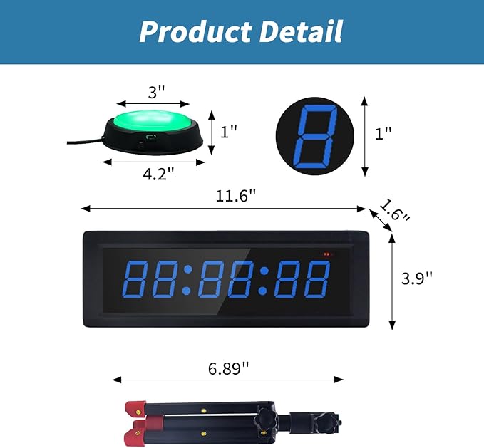 Gym Timer Clock with Remote Control & Push Button,7 RGB Color, Programmable Interval Timer, Countdown/Up Stopwatch,Wall Clock for Home Gym Garage,Portable Training Accessories(Battery+Stand)