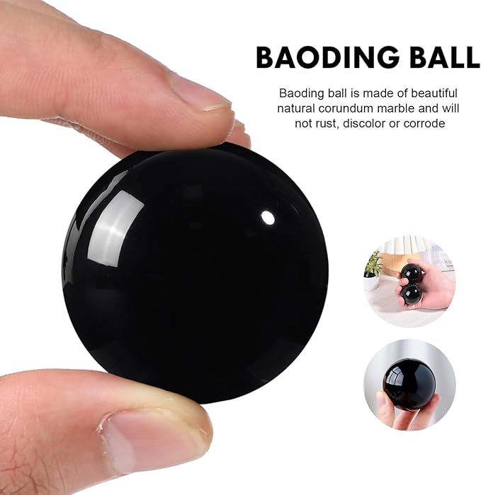 Obsidian Baoding Balls for Hand Therapy, Traditional Massage Chinese Ball for Adults Health Exercise Stress Relief Balls with Carry Pouch, Black Obsidian, X-Large-2"