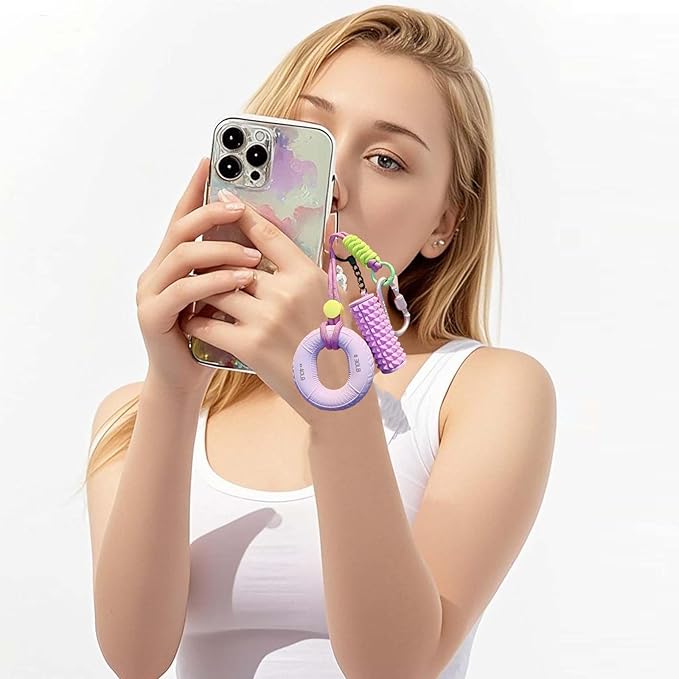 Silicone Grip Strengthener with Mini Foam Roller Keychain Bag Charm- Portable Hand Exerciser