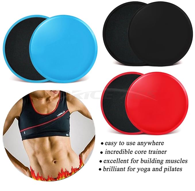 2 x Dual Sliding Discs Exercise Sliders Core Sliders Fitness Ultimate Trainer Gym Home Abdominal & Total Full Body Workout Equipment on ALL surfaces Slide & Glide Exercises (Red, Circle)