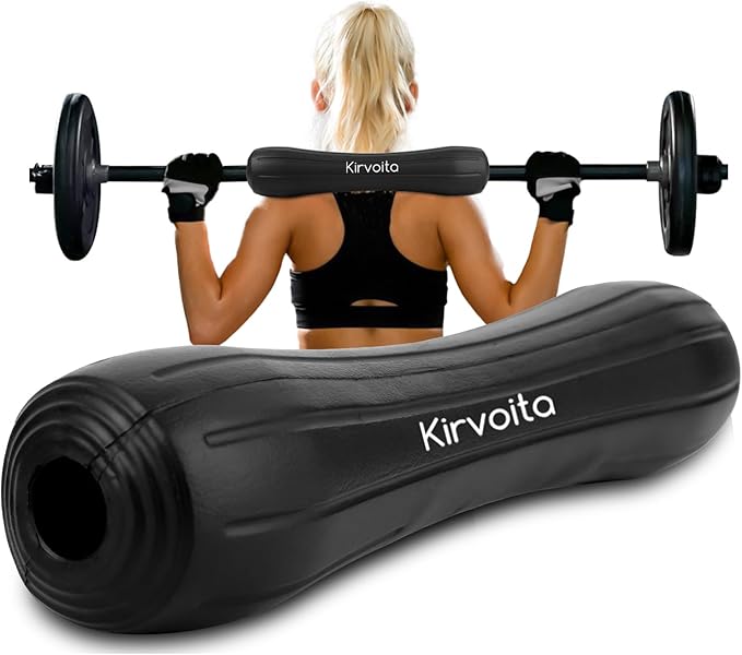 Rubber Barbell Pad, Squat Pad, Hip Thrust Pad, Easy to Install, No Straps Needed, for Both Heavy Weights & Lower Weights (15.5 * 3.5 * 3.5 in, Black)
