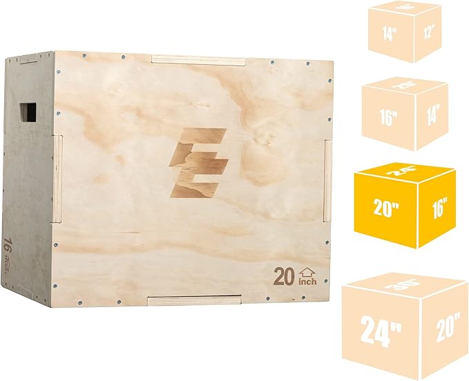 Holleyweb 3 in 1 Wood Plyo Box, Jump Box Plyometric Non-Slip for Skipping, Jumping,Box Jumps, Squats, Step-Ups, Dips, Rounded Corners for Safety (A-YD05003-USAM028)