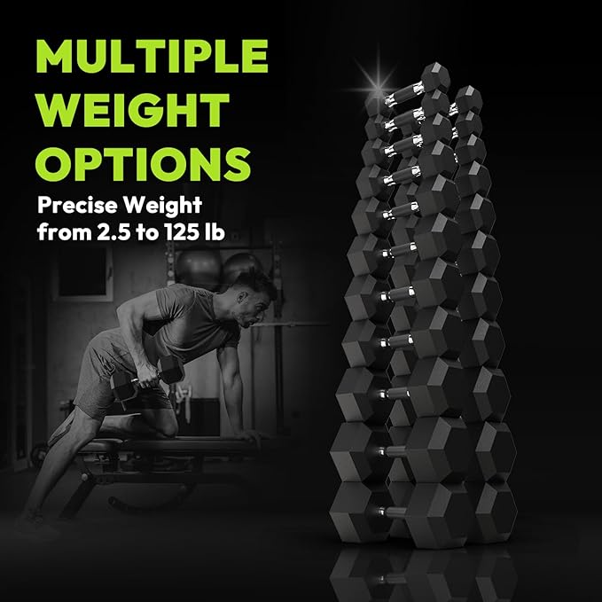 Hex Dumbbell Set, 2.5-65 lb Rubber Encased Exercise & Fitness Dumbbells, Weights Dumbbells Set of 2, Hand Weight for Strength Training