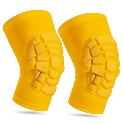 Wrestling Knee Pads for Kids Youth Adult, Knee Compression Sleeve for Basketball Volleyball Football, 1 Pair Short Knee Pads Sleeves ((#2) Yellow-2pcs,Large)