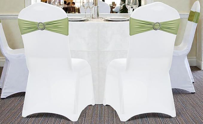 MDS Pack of 250 Spandex Chair Sashes Bow Universal fits Elastic Stretch Chair Bands Ties with Buckle for Wedding Party Banquet Events Decoration Spandex Slider Sashes Bow - Sage Green