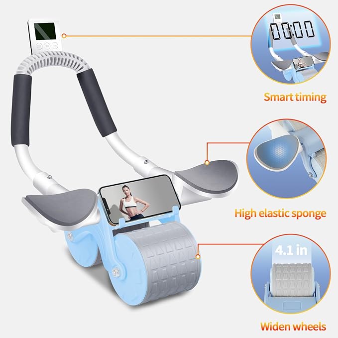 2026 Upgraded Automatic Rebound Ab Roller with Elbow Support, Dual Wide Wheel Ab Workout Equipment for Core Strength Training, Silent Ab Wheel for Beginners Men Women Home Gym Fitness