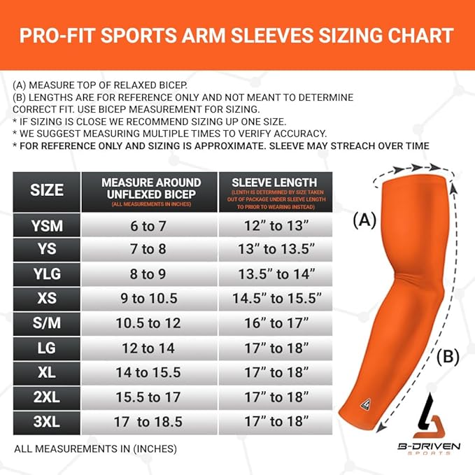 B-Driven Sports Pro Fit Compression Arm Sleeves for Men Women & Youth - Volleyball Golf Running Baseball Basketball - Pair