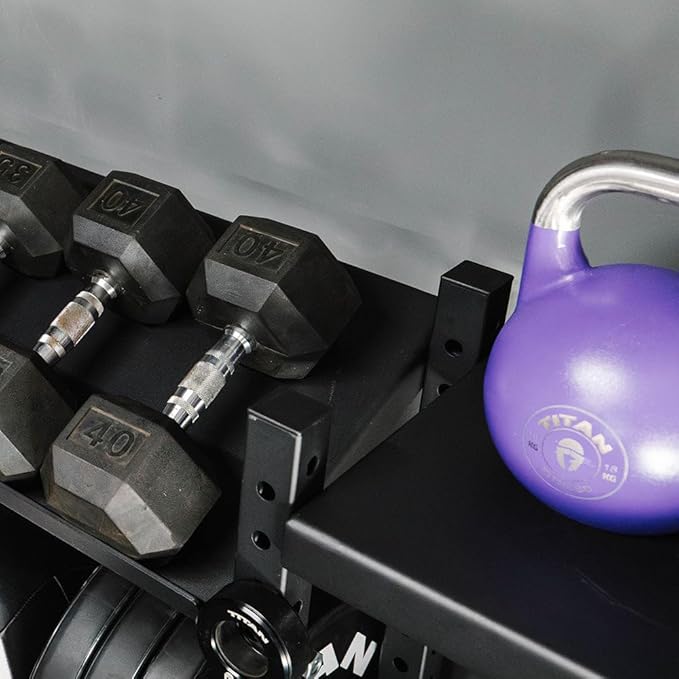 Titan Fitness Elite Series Extension Unit Mass Storage System for Dumbbell Kettlebell Slam Ball Storage, Bolt-On Adjustable Shelves