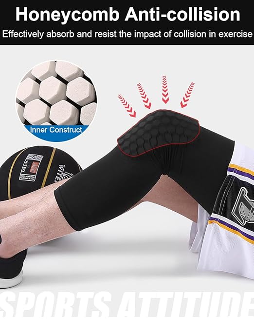 SUJAYU Basketball Knee Pads Knee Sleeves, 2 Pack Honeycomb Anti Collision Leg Compression Sleeves, Compression Knee Pads for Wrestling Football Volleyball Baseball (Small, White)