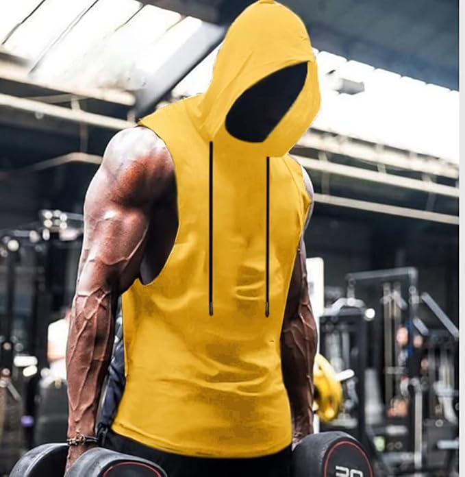 Babioboa Men's Workout Hooded Tank Tops Sports Training Sleeveless Gym Hoodies Bodybuilding Cut Off Muscle Shirts