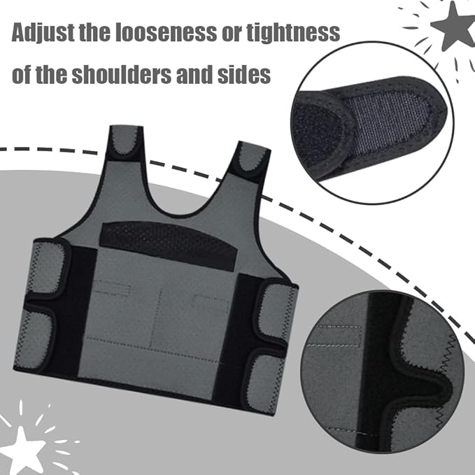 Compression Vest for Kids-Grey, Weighted Vest for Kids Including 6 Removable Weights, (Large, Ages 10+)