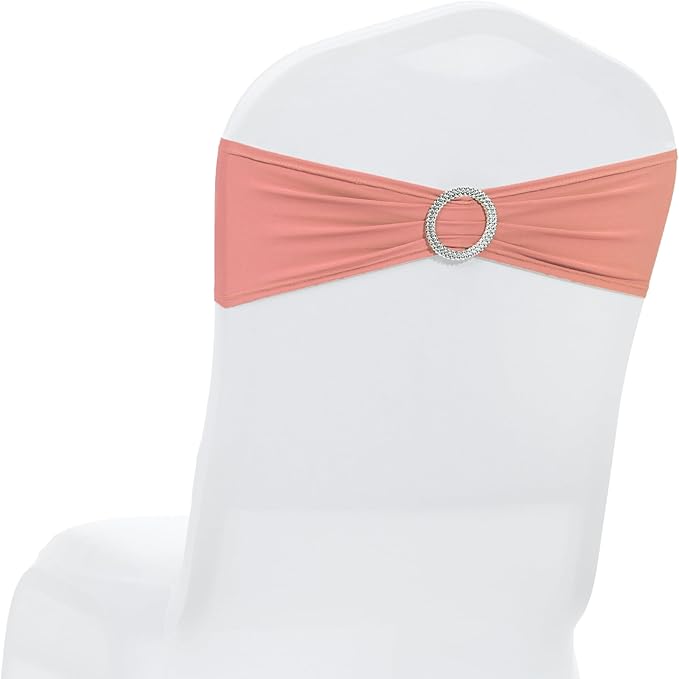 MDS Pack of 125 Spandex Chair Sashes Bows Universal fits Elastic Stretch Chair Bands Ties with Buckle Slider Bow for Wedding Decoration Spandex Slider Sashes Bow - Coral Peach