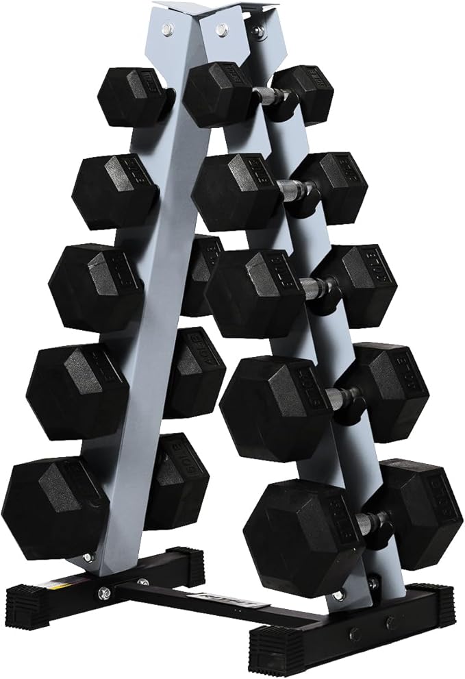 RitFit 250LB/300LB/350LB/550LB/650LB Rubber Hex Dumbbell Sets with Weights Rack, Multiple Color Choices Available, Great Gym Equipment for Home, Strength Training, Workouts
