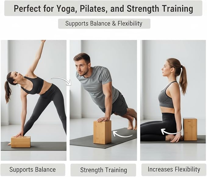 SUPVOX Natural Bamboo Block - Lightweight Yoga Brick for Stability, Stretching & Alignment - Smooth, Non-Slip Surface, Easy to Clean