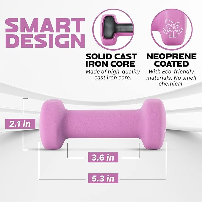 Yes4All Neoprene Coated Dumbbell Hand Weight Sets of 2 - Multiple Weight Options with 15 Colors, Anti-roll, Anti-Slip, Hexagon Shape