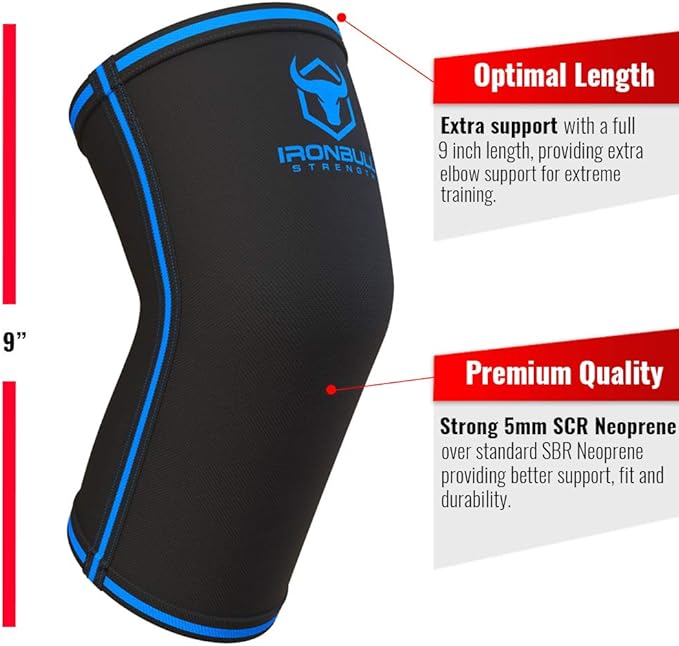 Elbow Sleeves 5mm (1 Pair) - High Performance Elbow Sleeve Support for Weightlifting, Weight Training & Powerlifting - Best Compression Straps - for Men and Women (X-Large, Black/Blue)