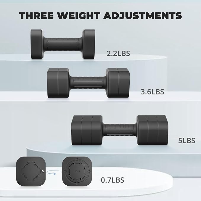 Adjustable Dumbbell Set of 2, 2.2-10LB Adjustable Weight Set, Anti-slip Handle, 3 in 1 Free Weights Dumbbells Set for women at home, 2.2lb, 3.6lb, 5lb, for Home, Office, Gym Exercise Training