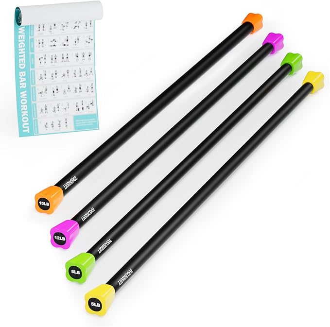 LIONSCOOL Workout Weighted Bar,Padded Exercise Weight Bar, Solid Steel Stretching weighted bar set for Body Sculpting, Physical Therapy,Body Toning