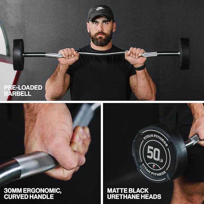 Rubber Curl Fixed Barbells, Pre-Loaded Weight Bar for Strength Training & Weightlifting