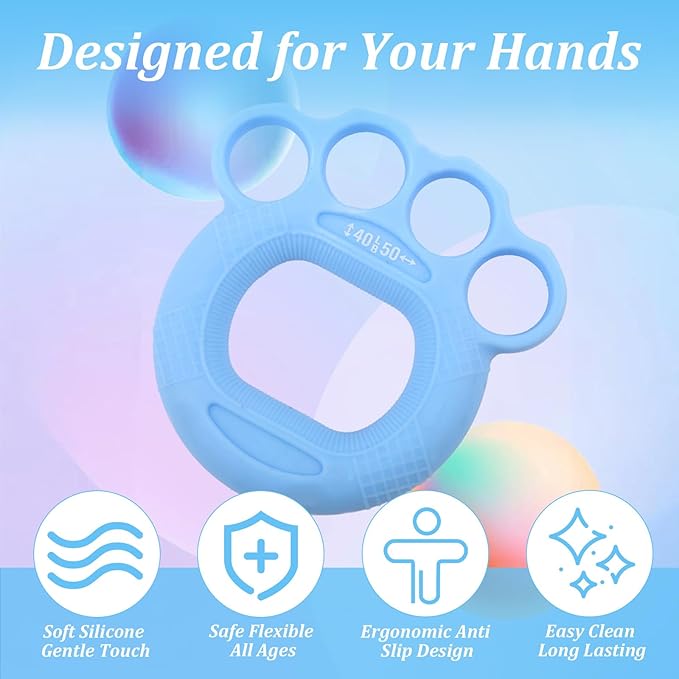 3 Pack Finger Exerciser & Hand Grip Strengthener, 3 Resistance Levels (20–50 lbs), Ergonomic Silicone Hand Strengthener for Rehab, Arthritis & Therapy, Ideal for Musicians, Climbers, Seniors