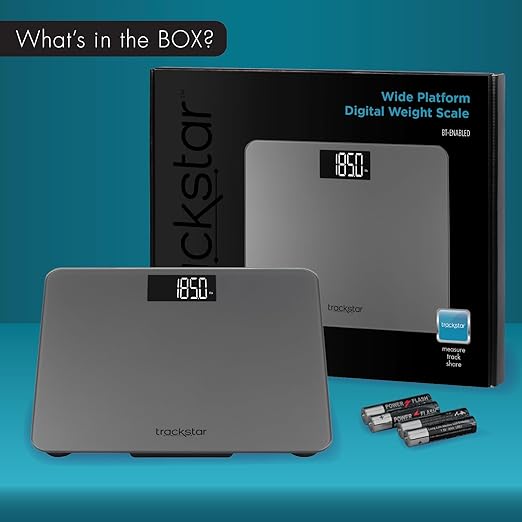 trackstar Wide-Platform Silver Digital Weight Scale | 550 lb Weight Capacity | trackstar Monitoring App | Bluetooth iOS & Android Compatible | Measure, Track, and Share Results