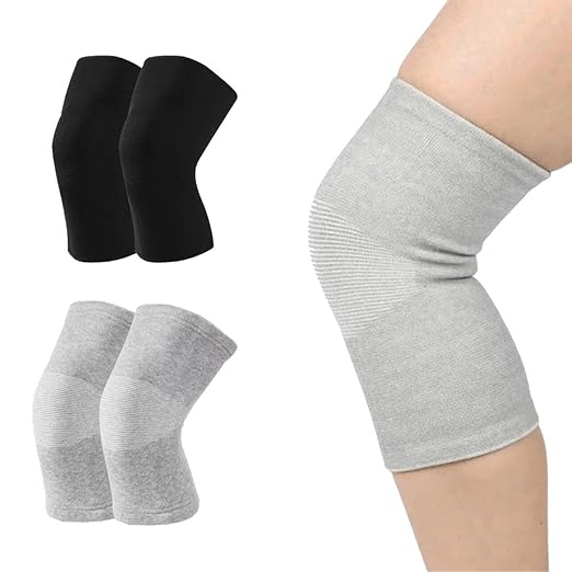 Premium Bamboo Knee Sleeve - 2 Pair Bamboo Compression Knee Sleeve for Women & Men, Anti-Slip Elastic Sport Warm Knee Brace for Arthritis (Black+Gray,Medium)