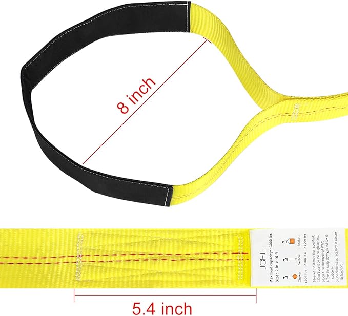 2"x10' Lift Sling Straps, 13,000 lb Load Capacity Heavy Duty Web Sling Tree Saver & Recovery Strap, Double-Layer Polyester Hoist Straps for Towing, Hoisting, Moving, UV Resistant Polyester 2-Pack