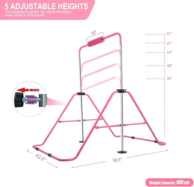 YEEGO DIRECT Gymnastics Bar for Kids with Rings, Folding Gymnastics Bars Horizontal Bar for Kids Ages 3-10, Expandable for Home Training Kids Gifts for Girls Boys